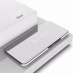 Sleek Mirror Flip Phone Case with Screen Protector for POCO M3 Pro (Silver)
