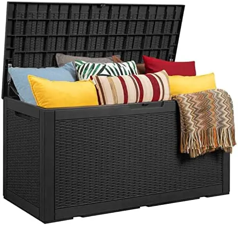 

Gallon Large Deck Box Waterproof Resin Outdoor Storage for Patio Furniture, Garden Tools, Pool Accessories and Toys (Deep Brown)