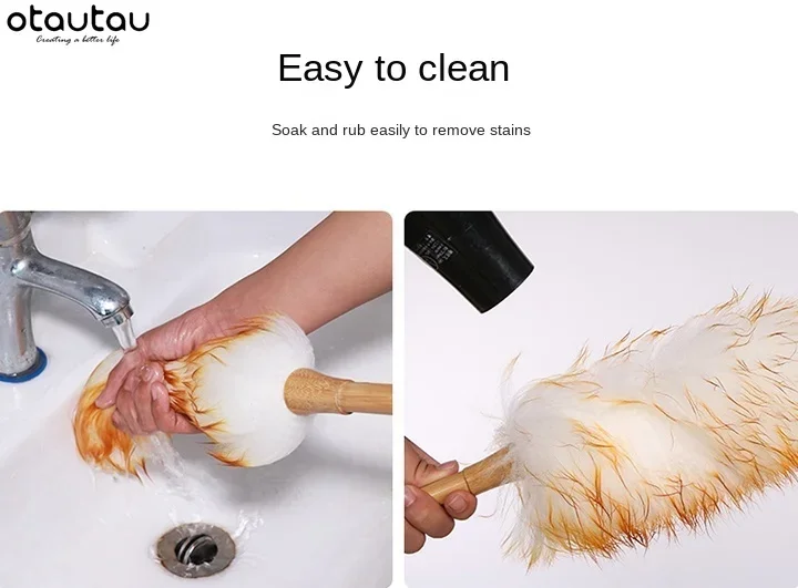Real Sheep Lamb Wool Duster Car Cleaner Sweeper Wood Brush Dust Household Broom Mop House Cleaning Tools Cleaning Duster Wool Duster Brush