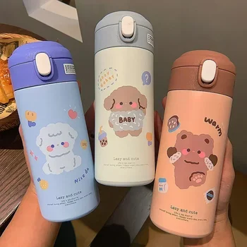380ML Stainless Steel Thermos Vacuum Flask Cute Cartoon Thermal Water Bottle for Girls Insulated Straw Cups Tumbler Drinkware 1