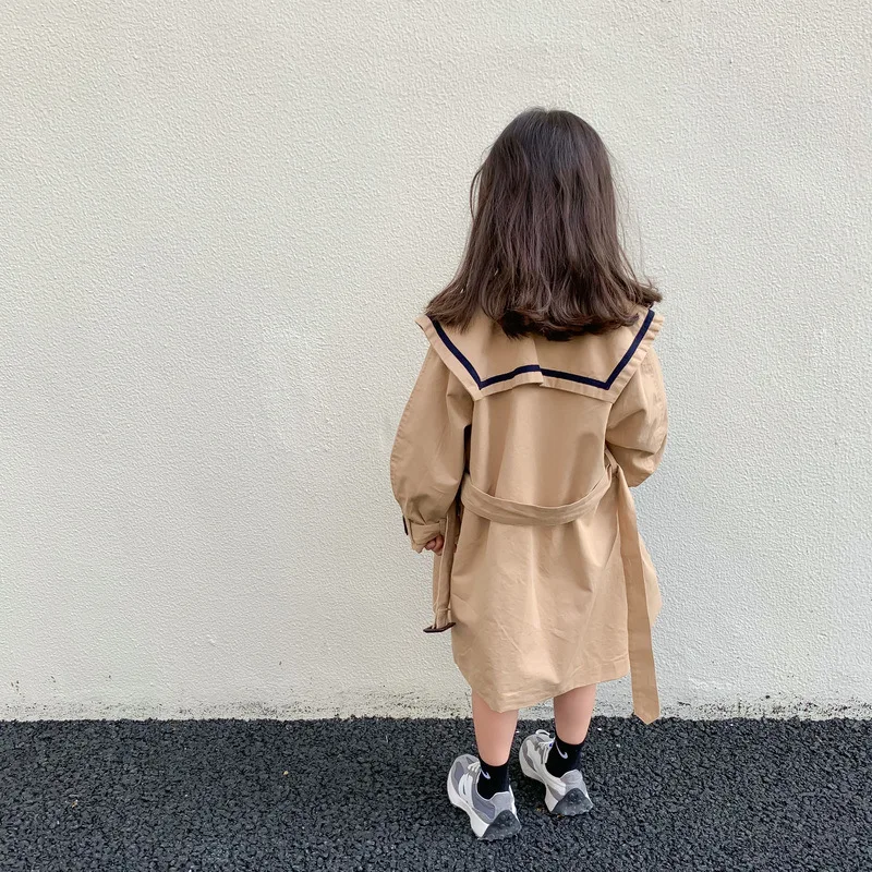 Children Trench Spring Autumn Boys Girls Korea Solid Color Long Trench Fashion Casual Turn Down Collar Girls Coat kids jacket girls trench coats children raincoats