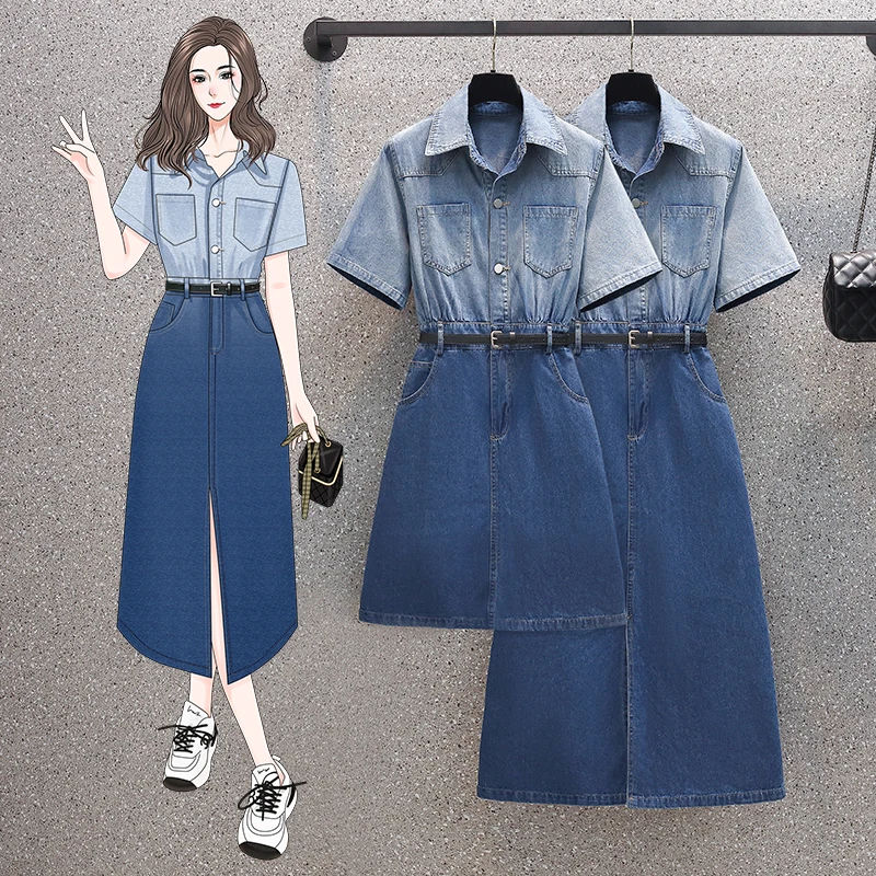 

Женское джинсовое платье свободного покроя, двухцветное повседневное джинсовое платье, модель KE3439 на лето, 2023