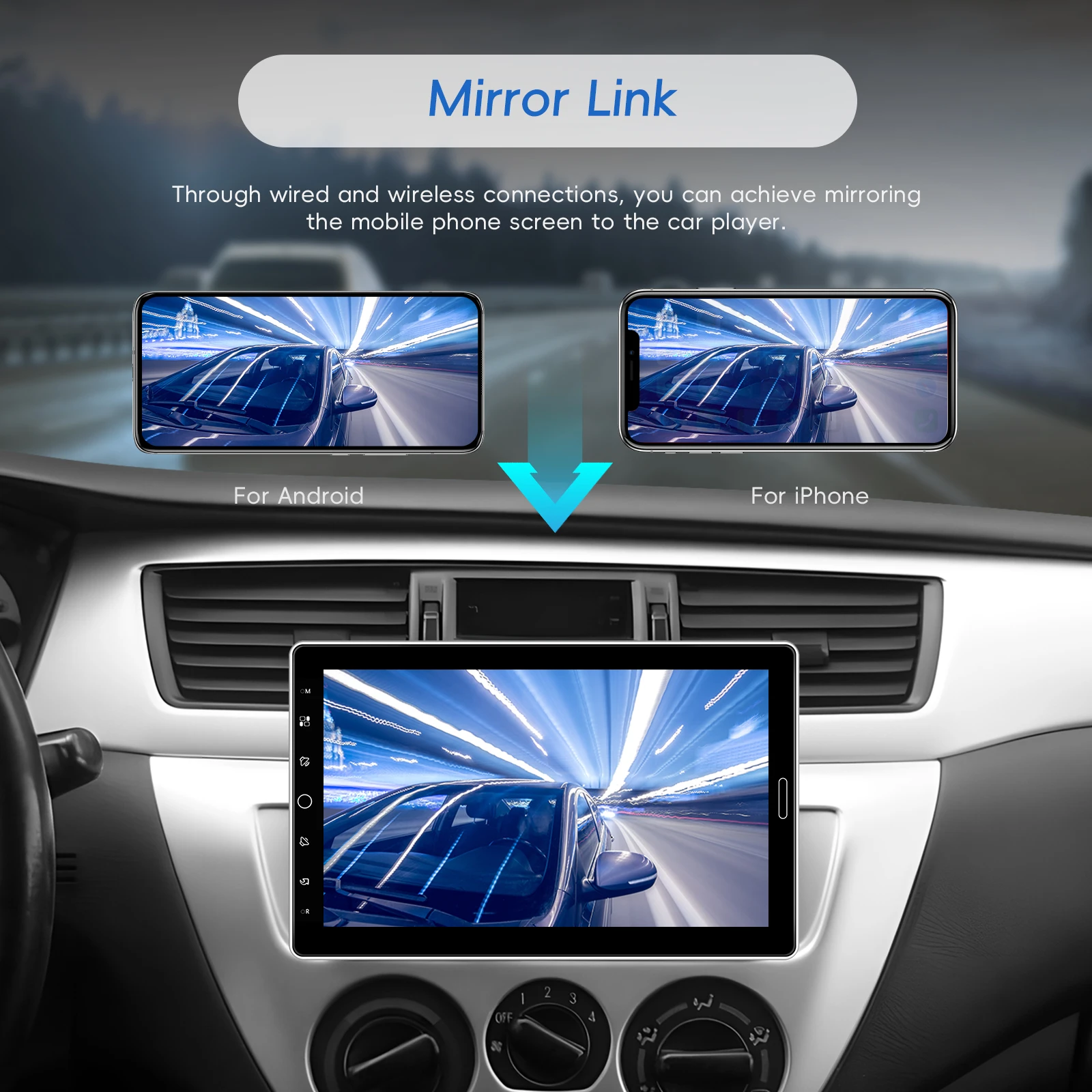 Podofo 10,1 "estéreo para coche pantalla giratoria solo Din Radio para coche soporte inalámbrico Carplay Android Auto FM/AM/RDS radio 5
