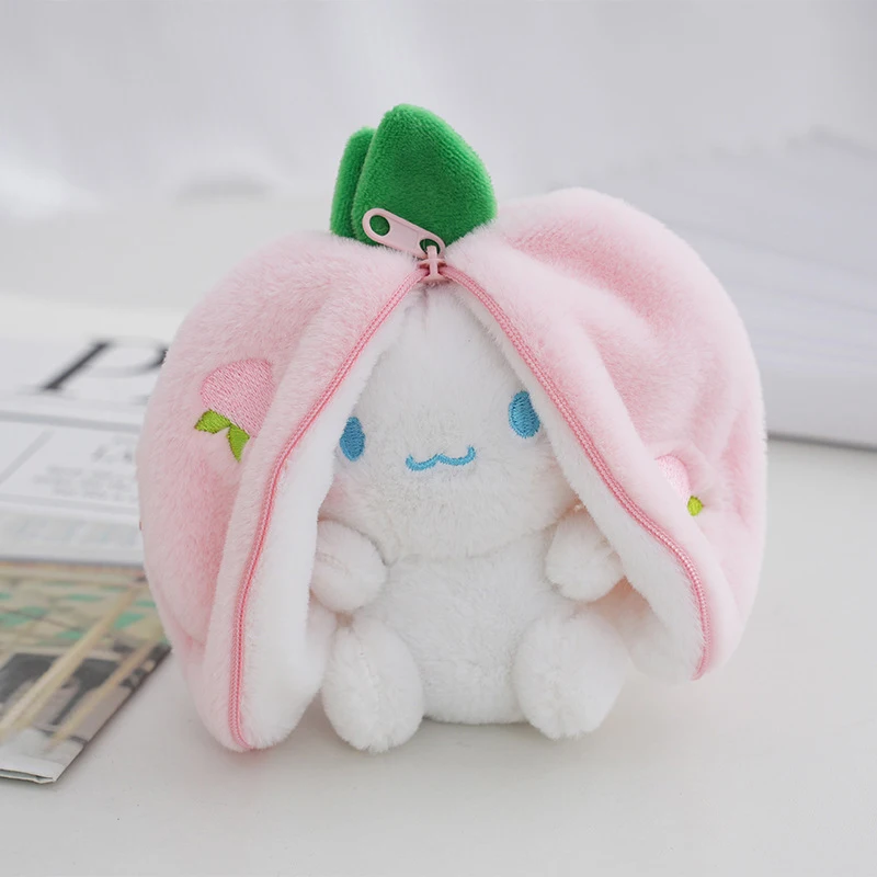 Creative Funny Doll Carrot Rabbit Plush Toy Stuffed Soft Bunny Hiding in Strawberry Bag Toys For Kids Girls Birthday Gift