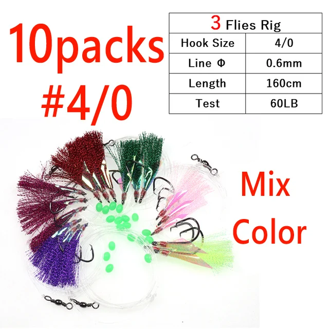 10pks 3Hooks Rig 4l0