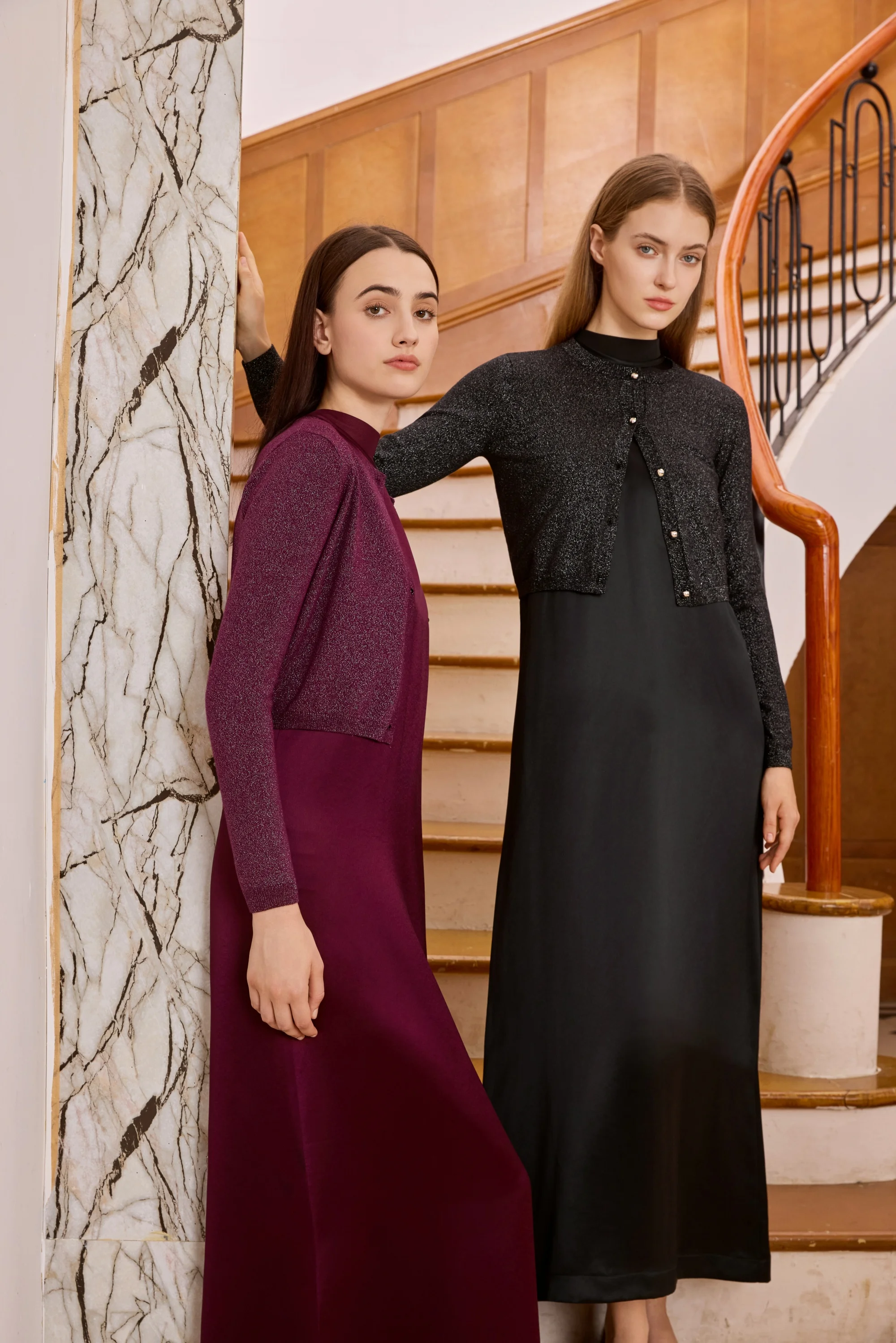 Womens Autumn Winter Maxi Dress  Modal Shirt Set - High Quality Lurex Cardigan
