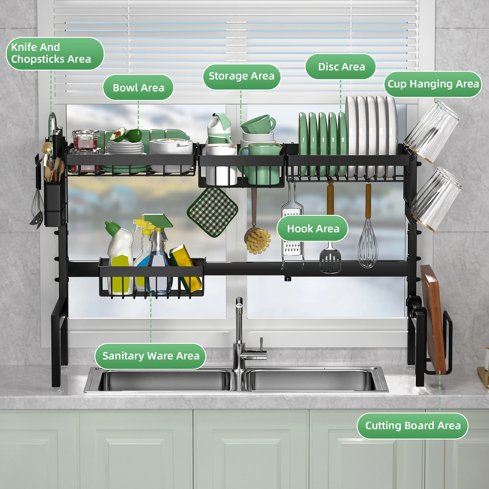 dish drying rack,Telescopic extension tableware storage rack above the sink,No need to punch holes,Suitable for kitchen supplies 5
