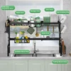 dish drying rack,Telescopic extension tableware storage rack above the sink,No need to punch holes,Suitable for kitchen supplies 5