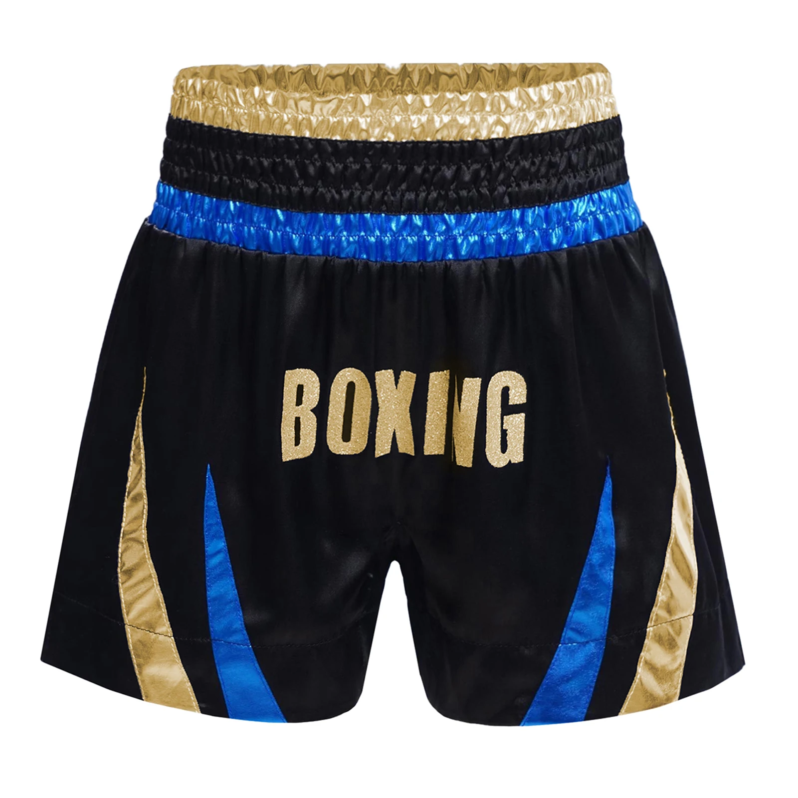 Kids Shiny Boxing Shorts for Child Shiny Metallic Muay Thai Shorts for Boy Mbroidery Kickboxing Martial Arts Fight Costume
