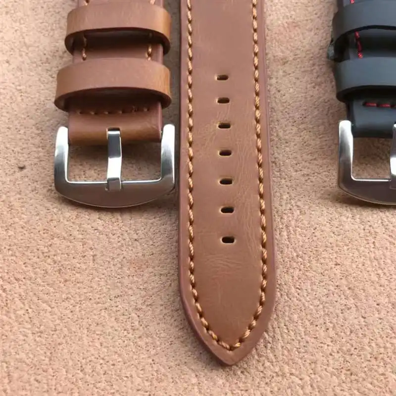 High Quality  Soft Genuine Leather Universal Cut Edge Watch band 18mm  20mm  22mm 24mm Stainless Steel Buckle  pulseira relogio