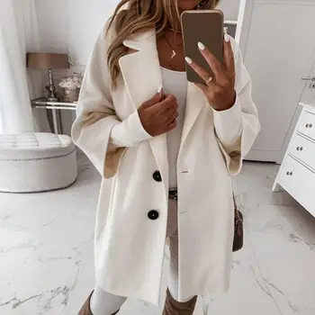 Giacca da donna autunno inverno 3/4 manica lunga tasca con risvolto tasca giacca calda di lana cappotto Cardigan aderente termico tinta unita 1