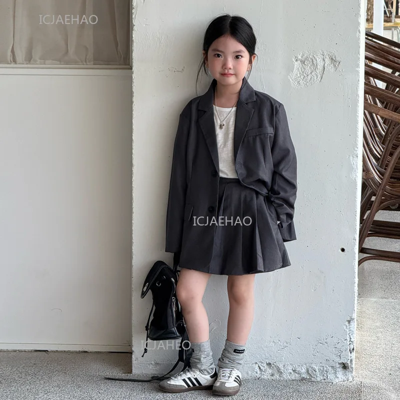 Family Clothing Matching Mother Daughter Blazer Set Korean Style Loose Fit Academic Plaid Skirt Suit Autumn Mom and Girl Outfit - 5