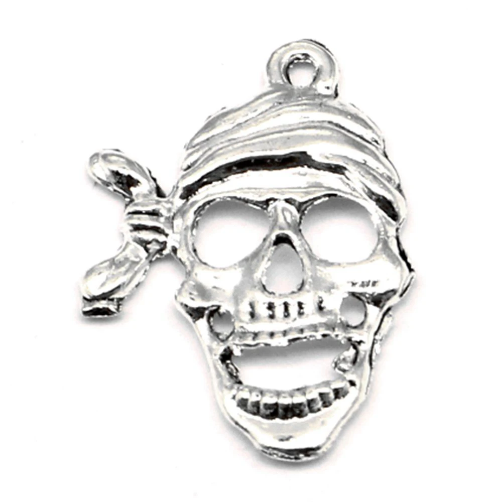 

Pirate Skull Charms Men Pendant Handmade Products Best Friends Jewelry 19x27mm 10pcs Antique Silver Color