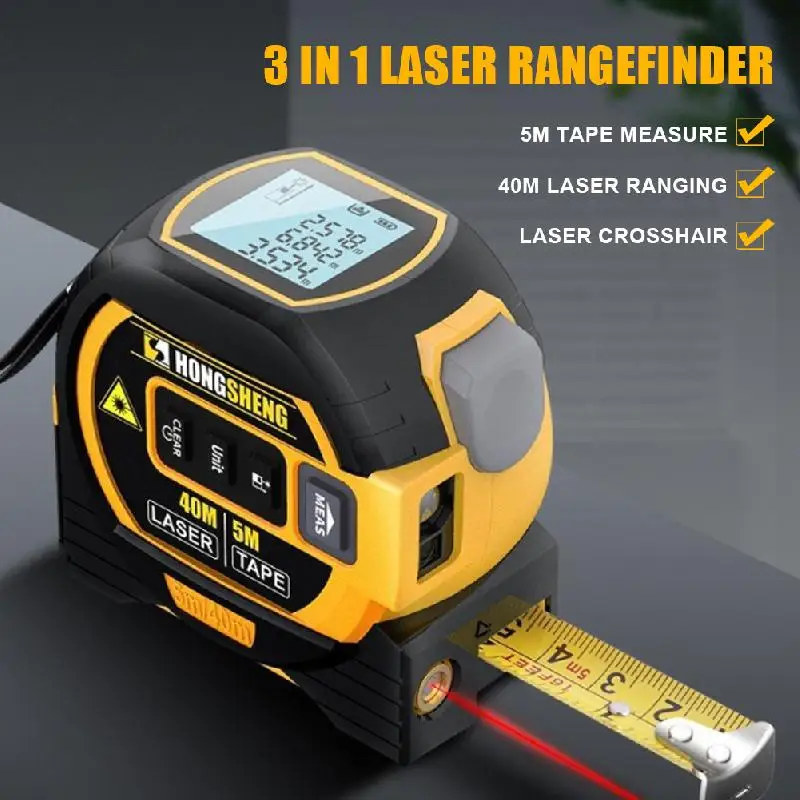 

Laser Rangefinders 3 in 1 Laser Rangefinder 5M Tape Measure Ruler LCD Display with Backlight Distance Meter Building Measurement