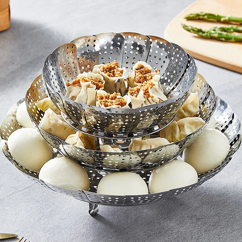 Folding Dish Steam Stainless Steel Food Steamer Basket Fruit Vegetable Cooker Multi-Function Meat Steaming Tray Kitchen Tools steamer basket