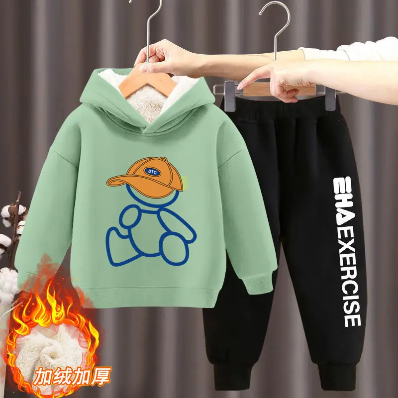 Kids Clothing Set Boys Girls Clothes Hoodies Trousers Sets New Kids Cartoon Autumn Winter Long Sleeve Fleece Warm Sweatshirts Outfits 2Pcs 2-12Y