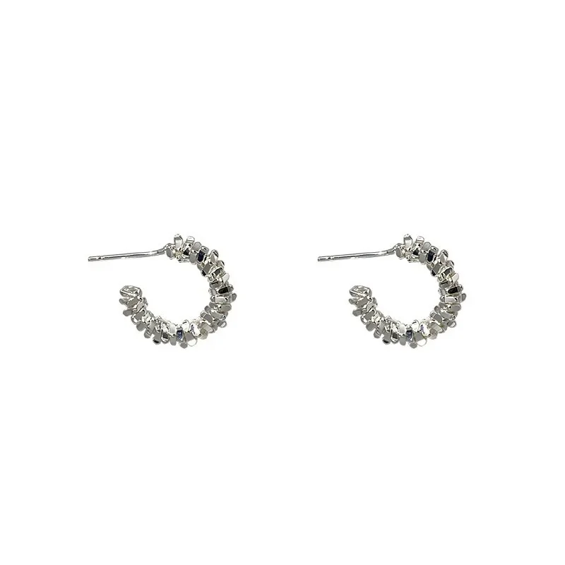 Silver Shattered Silver C-shaped Earrings for Women in Summer, Versatile and Niche Design Earrings Earrings Silver 925