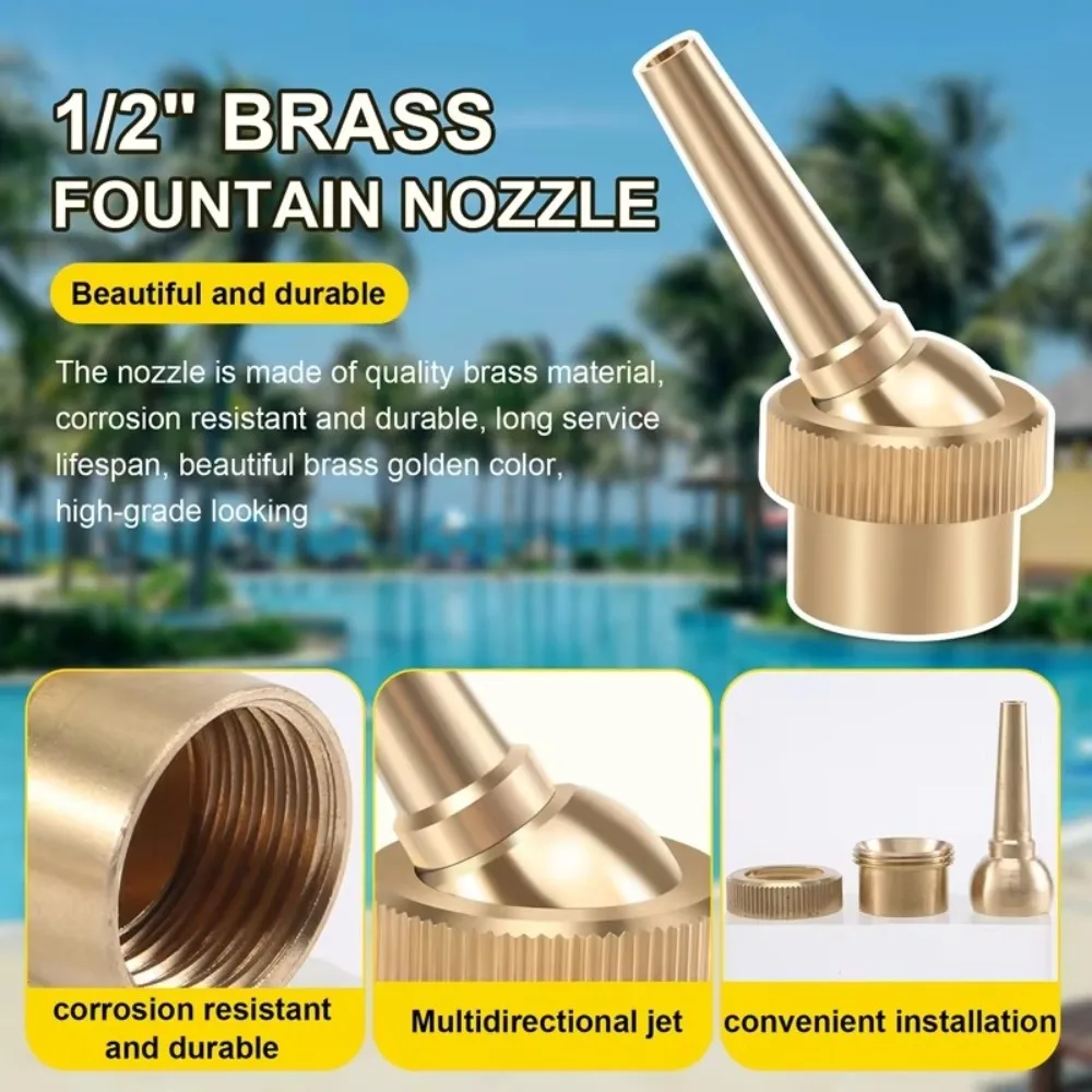 Brass Jet Straight Fountain Nozzles Adjustable 1/2" 3/4" 1" Swimming Pool Fountain Nozzle Durable Universal Bubbler Jet