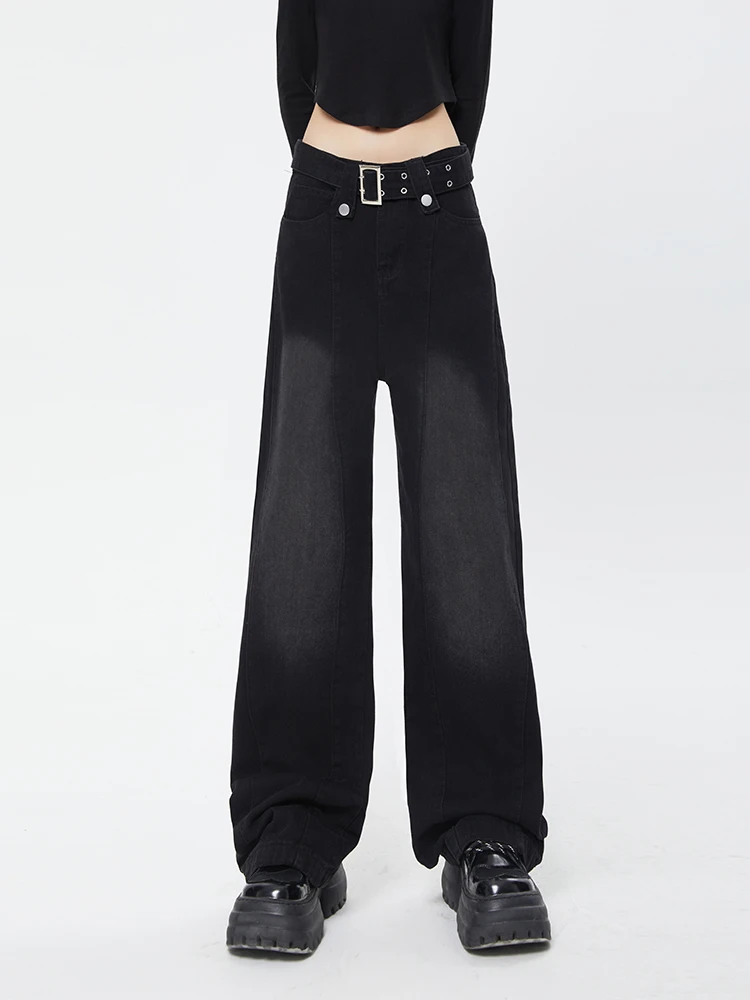 

2022 Autumn New Casual Loose Vintage Female Black Jeans High Waist Pant Women Harajuku Y2k Jeans With Belt Fashion Streetwear