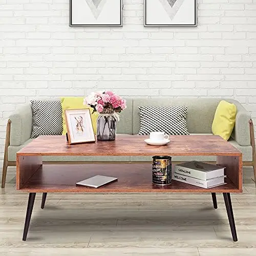 

Century Modern Coffee Table with Storage Shelf for Living Room, Boho Coffee Table, TV Table for Living Room, Rustic Brown
