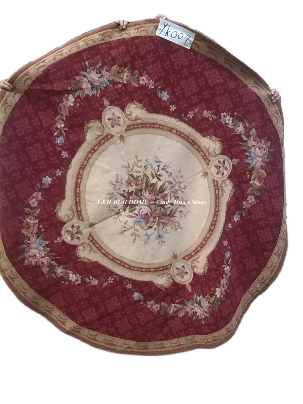 

Бесплатная доставка, круглая вышивка 6 'x 6' Aubusson, дизайнерские коврики, флора, красные розы для украшения дома, черное поле