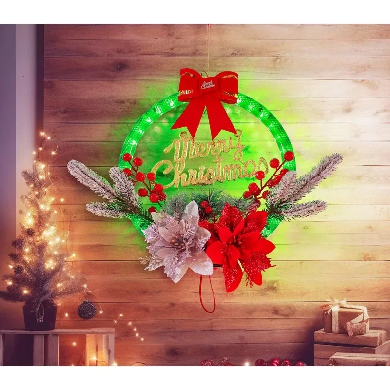 

Christmas wreath decoration supplies led with lights door hanging decorations gifts simulation rattan 30cm hanging wreaths