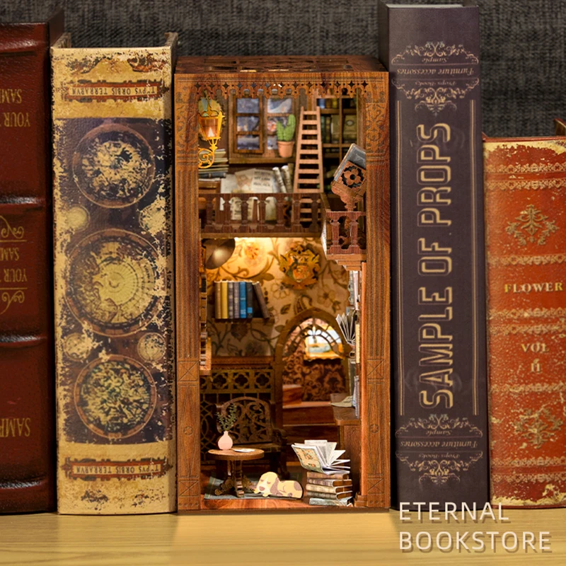 Kit fai da te per angolo libro, puzzle in legno 3D per libreria, decorazione con libro magico a LED