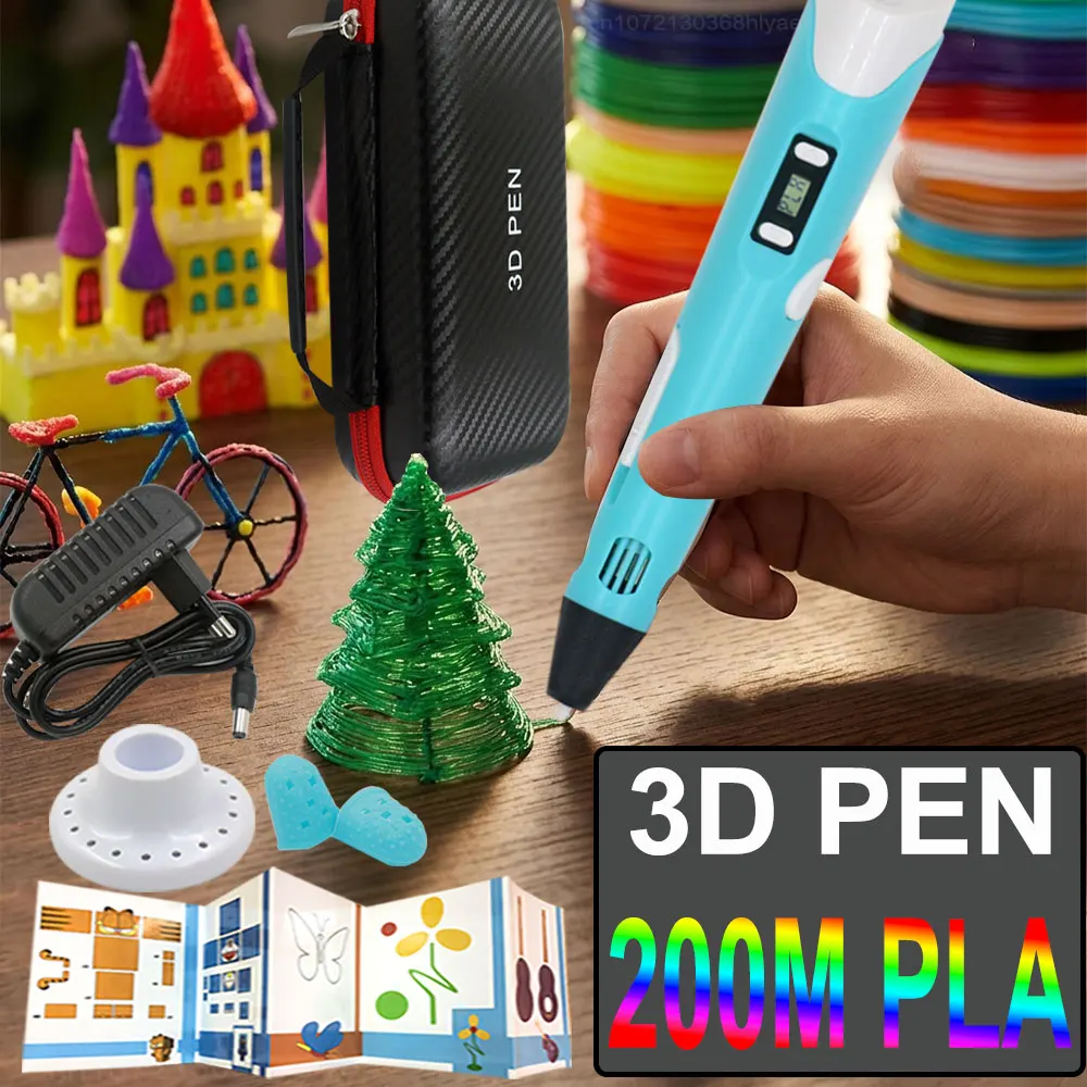 2026 고품질 창의력 개발 어린이용 3D 프린팅 펜 LCD 디스플레이, 전원 어댑터, 휴대용 케이스, PLA 필라멘트 포함, 어린이 생일/크리스마스 선물