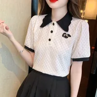 Short Sleeve Women's Polo Kawaii Summer Outfit T-shirts Contrast Color Aesthetic Korean Clothing Pulovers Trend 2025 Female Tee - Image 5