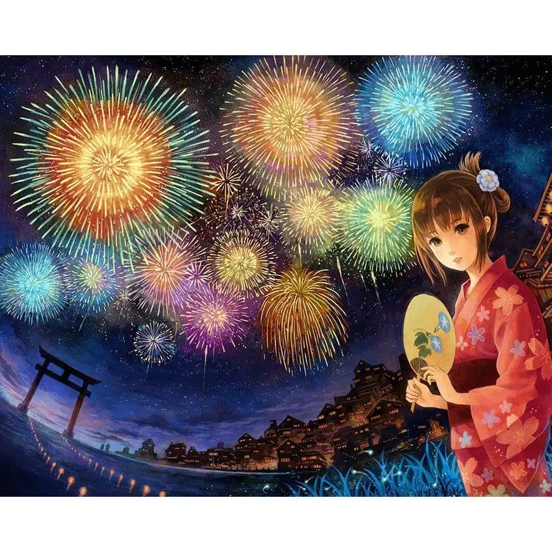 Free Photo | Couple celebrating by firework anime digital art illustration  paint background wallpapergenerative a