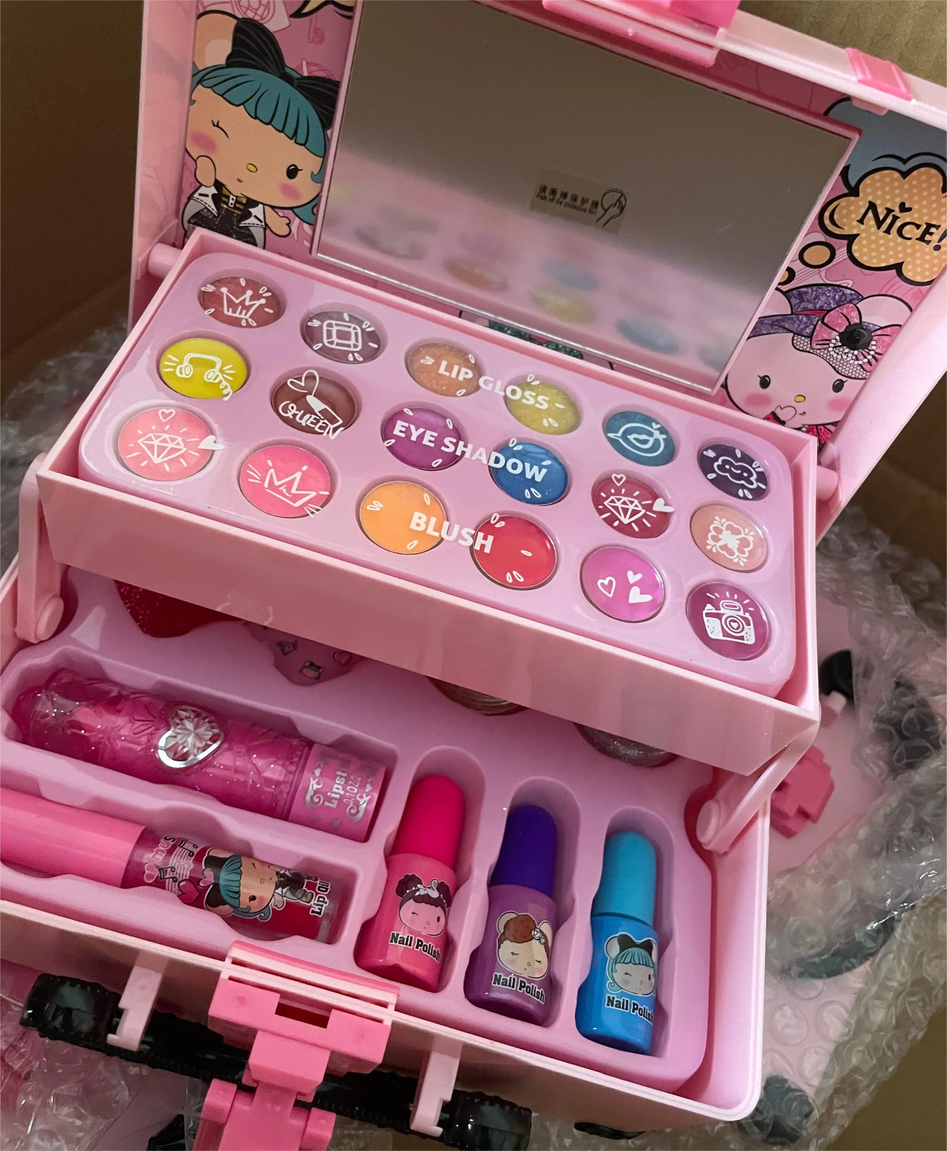 children's Cosmetic Makeup Kit Set Kids Makeup Box for Girl Party Birthday Gift Nontoxic Safety Lip gloss Nail Polish Eyeshadow 2