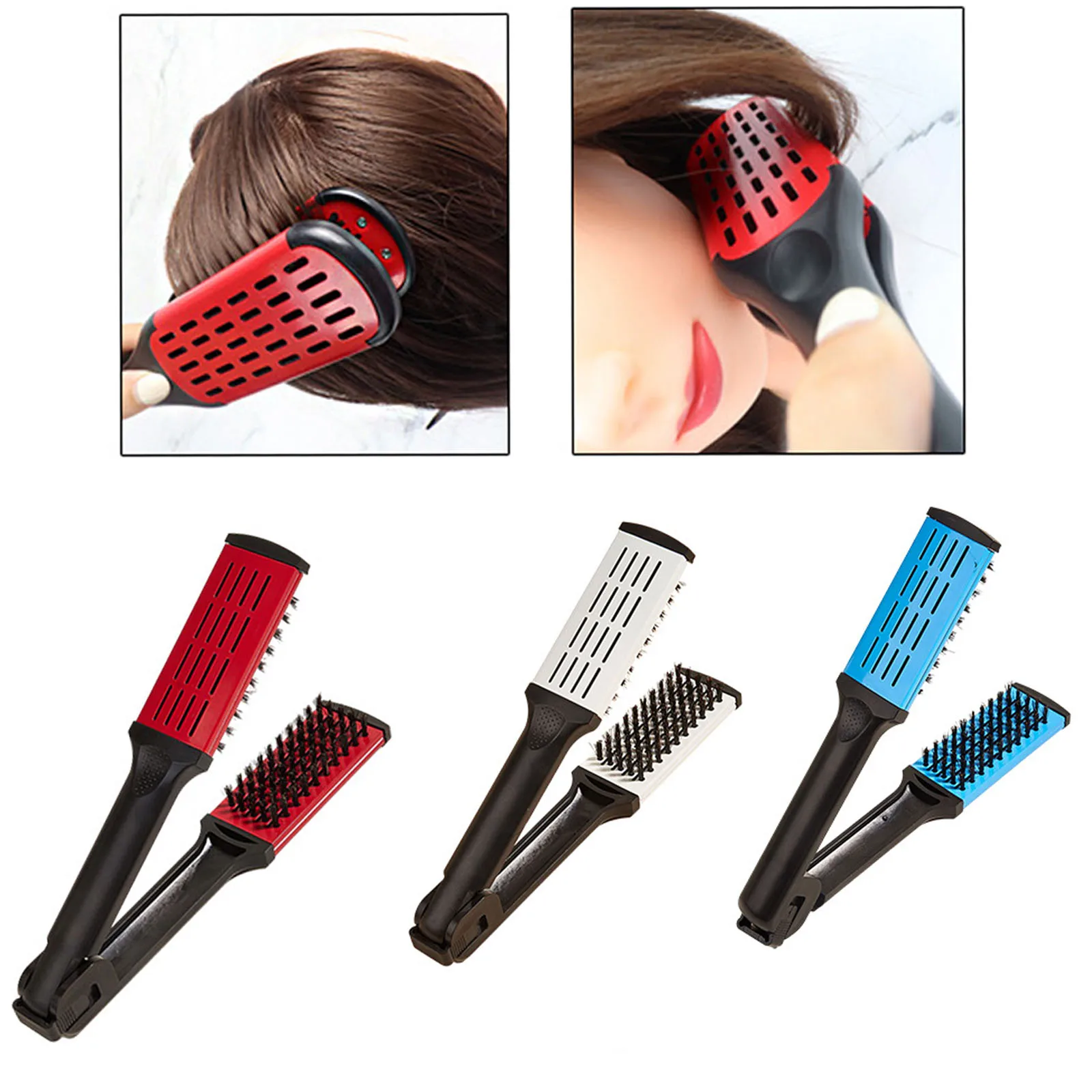 Pro Hairdressing Straightener Nylon Hair Straightening Double Brushes V