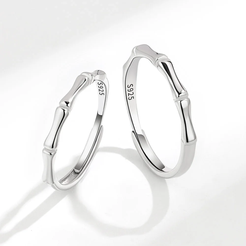

Fashion 925 Silver Bamboo Joint Rings For Women Men Couple Adjustable Male Female Lover Engagement Wedding Simple Jewelry Gift