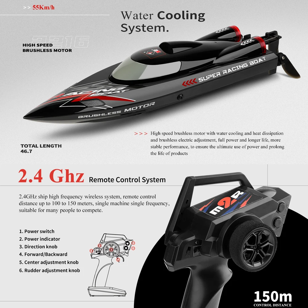 WLtoys WL916 WL912-A RC Boat 2.4Ghz 55KM/H 35KM/H High Speed Racing Watercraft Remote Control Speedboat Toys For Children - Bilde 5