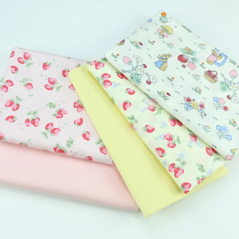 토끼 과일 딸기 면 원단, DIY 침구 의류, 원피스 패치워크 원단, 어린이 수공 면직물, 160cm * 50cm