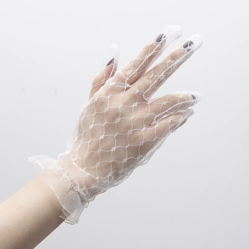 1 Pair Women Sexy  Lace Fashion Black Gloves Transparentes Mesh Tulle Bridal Female Party Wedding Dress Driving Short Gloves