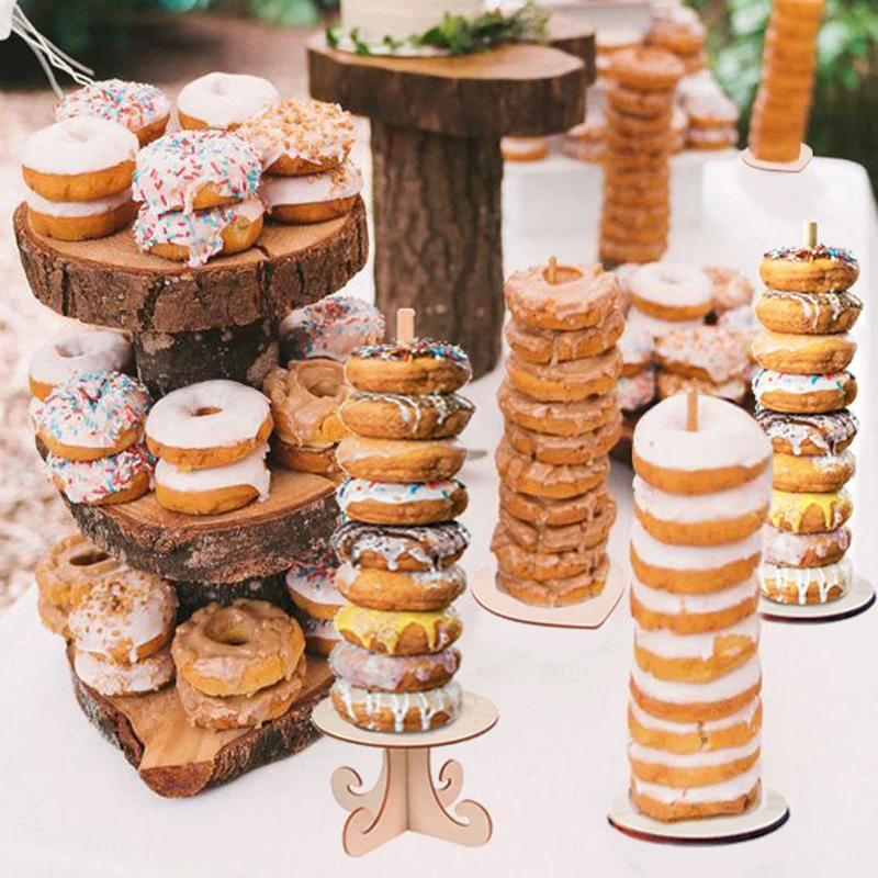 WEIGAO Wedding Decoration Donuts Wall Wooden Holds Stand Dessert Doughnut Table Holder Wedding Kids Birthday Party Supplies