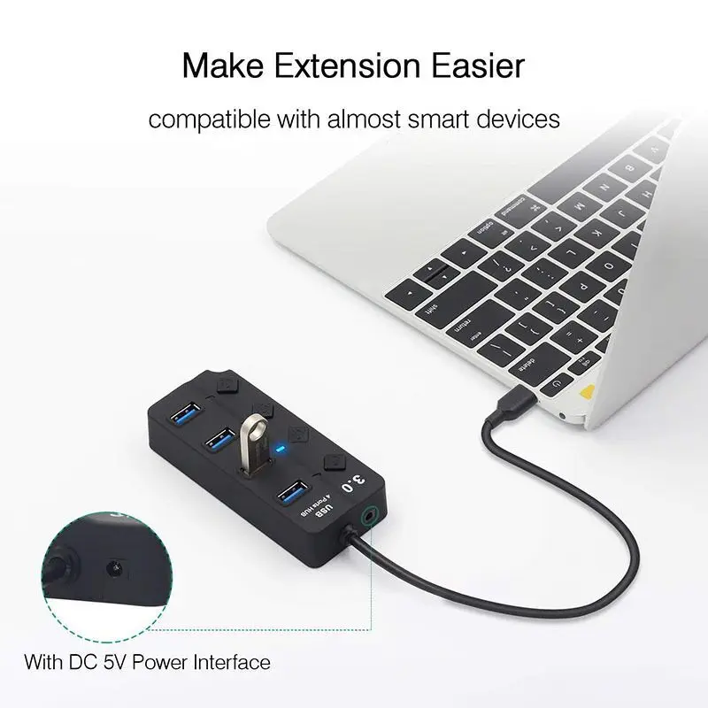 

4-7 Ports USB HUB 1 in 4 7 Out USB3.0 Cable Splitter Extend Adapter Data Transmission Phone Charging Dock with Power Swich