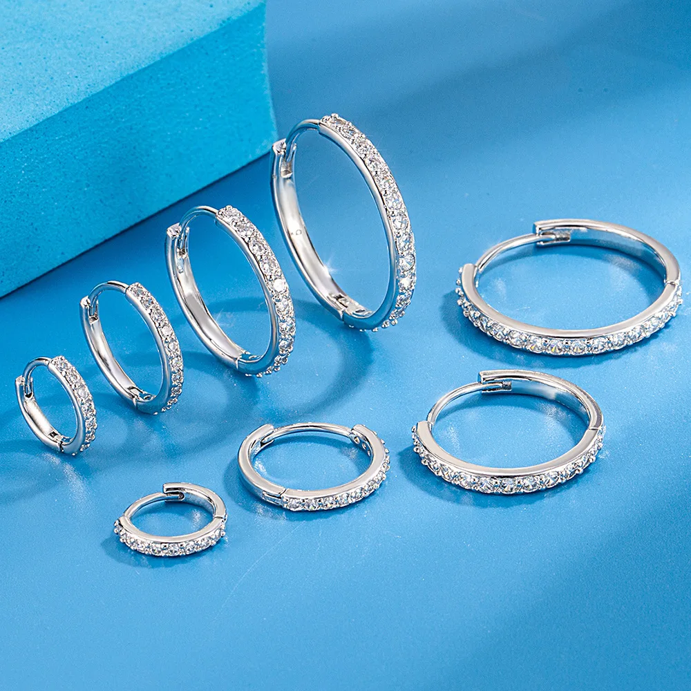 925 فضة 8/12/16/20 مللي متر الزركون هوب أقراط للنس...