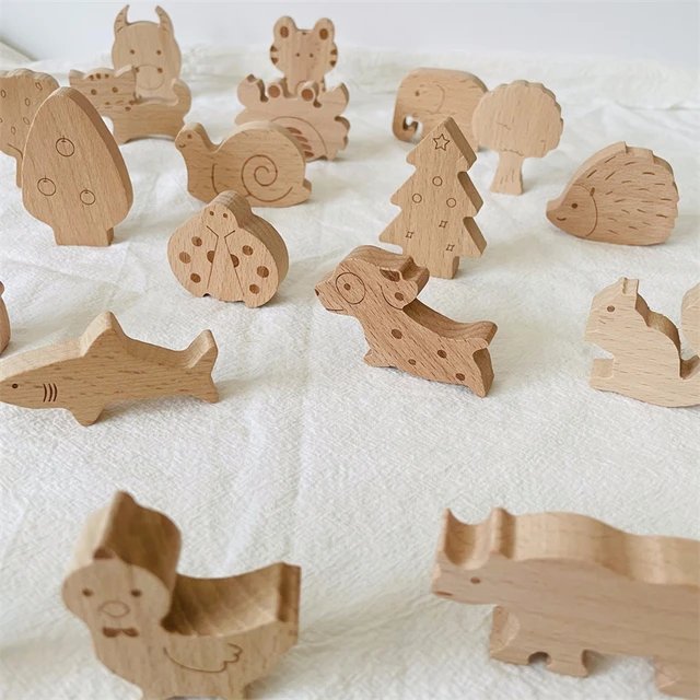 Wood Animal Figures Toys Handicraft Mini Animals Learning Toys Nordic Wooden Blocks Openend Play Educational Toys for Children 4