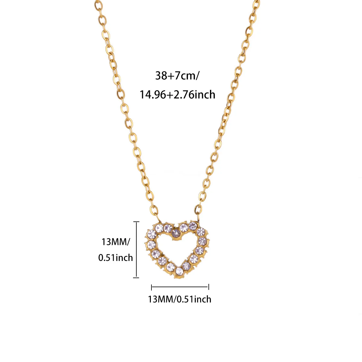 Women Luxury Necklaces 18K Gold Plated Stainless Steel Heart Shaped Necklace