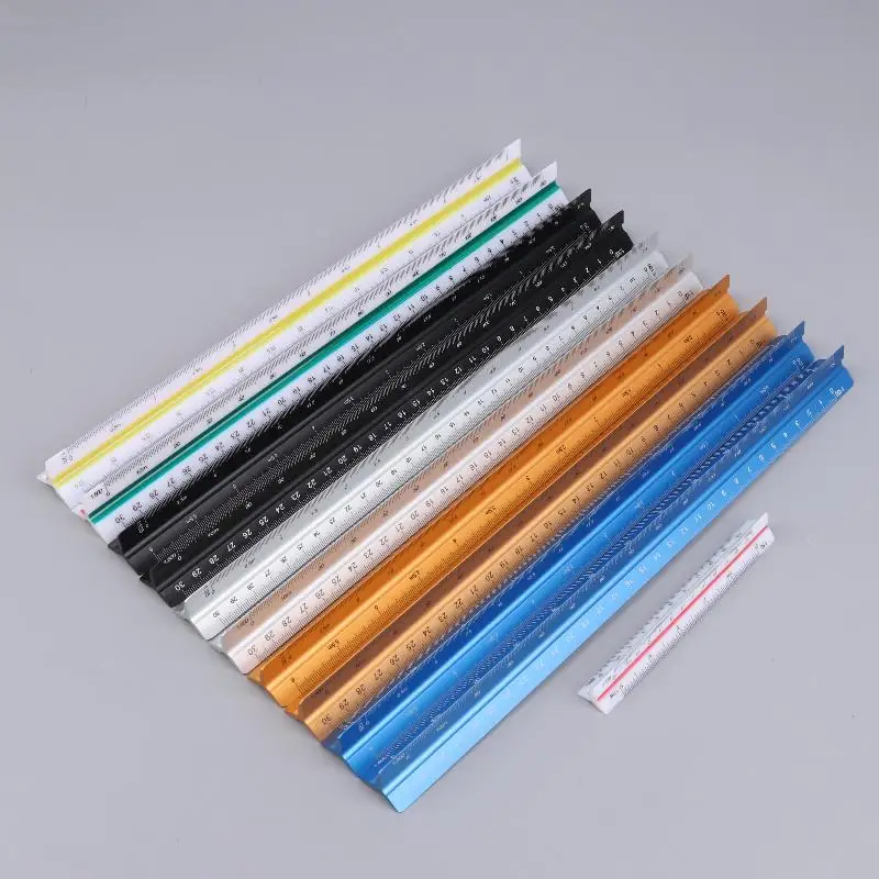 30cm 삼각 스케일 자 1:20-1:500 금속 플라스틱 직선 자 미터법 건축 엔지니어 제도 측정 도구