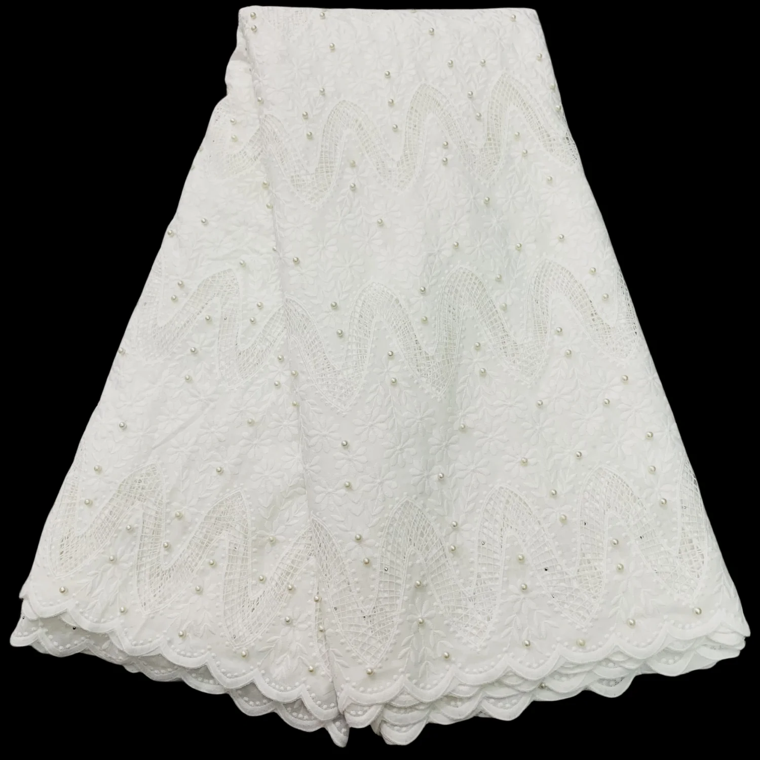 

2023 New Hot Sale African Chiffon Fabric Cotton Material Nigerian guipure lace With Beads Sewing Cloth