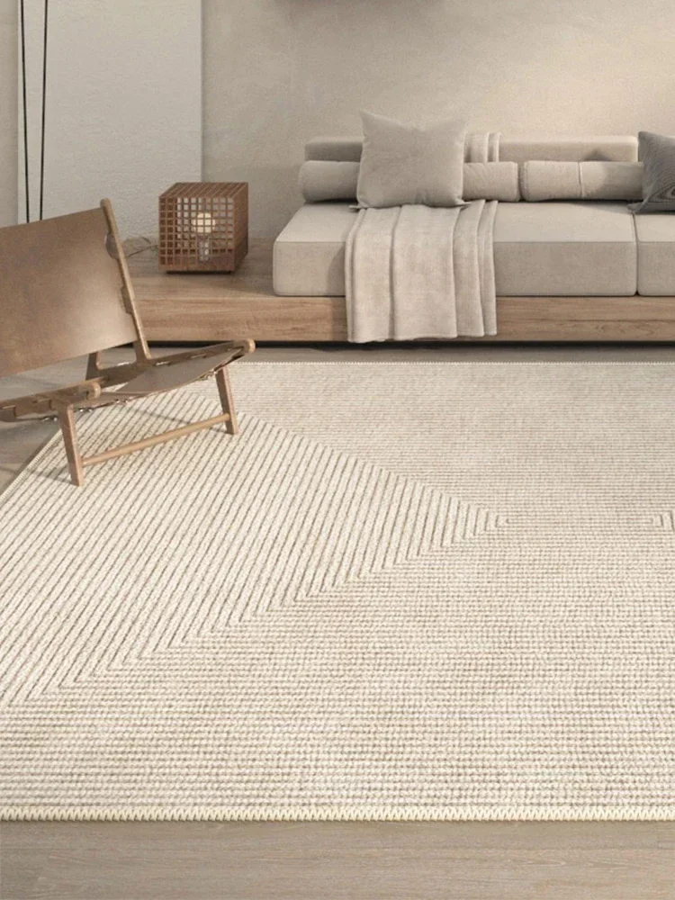 Living Room Carpet Large Beige Machine Washable Rug for Bedroom Bedside Floor Mat Striped Lines Minimalist Home Decoration Rugs