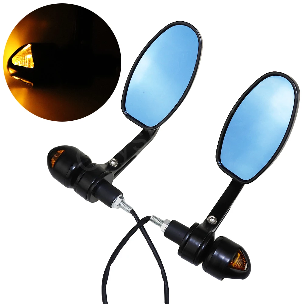 

Universal 7/8" 22mm Handlebars Rear View Side Mirrors w/ LED Turn Signals Bar End Side Mirror For Harley Cafe Racer Bobber