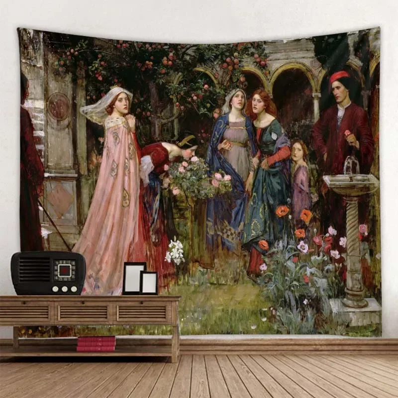 Description Picture 6 of itemRetro oil painting big tapestry wall hanging bohemian background wall cloth bed sheet sofa blanket home room wall decoration