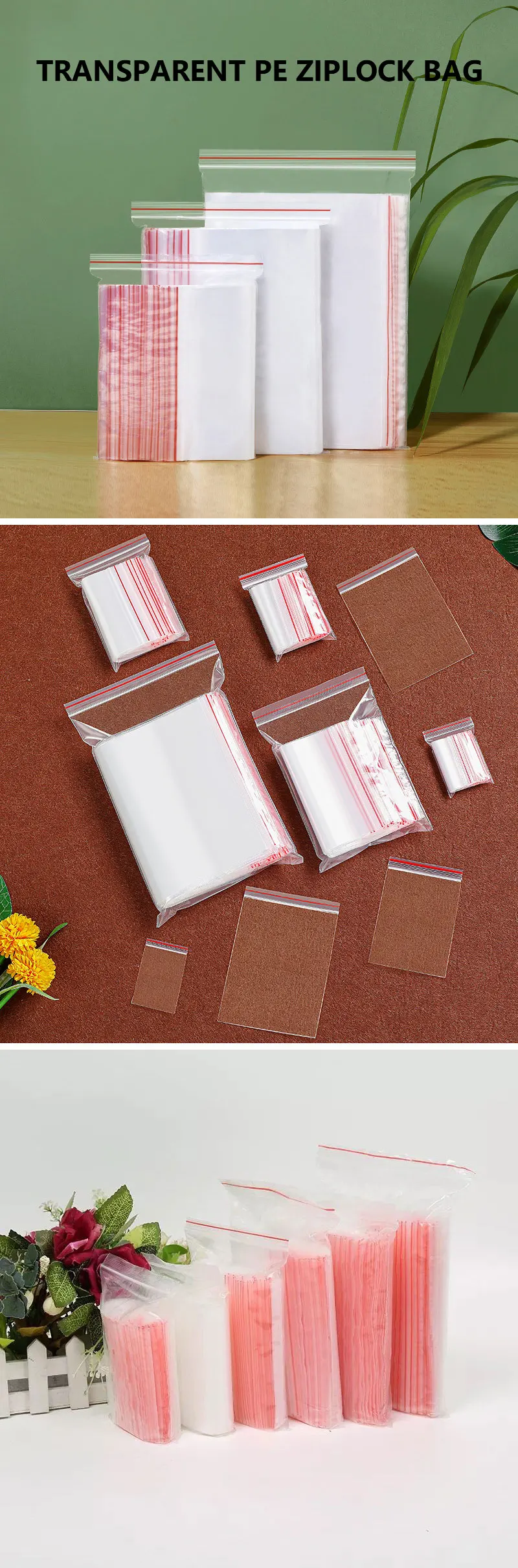 100 Stück kleine Plastiktüten mit Reißverschluss, wiederverschließbare transparente Beutel, Vakuum-Aufbewahrungsbeutel, durchsichtige Beutel, Aufbewahrungsbeutel für Lebensmittel mit Druckverschluss – Detail 2