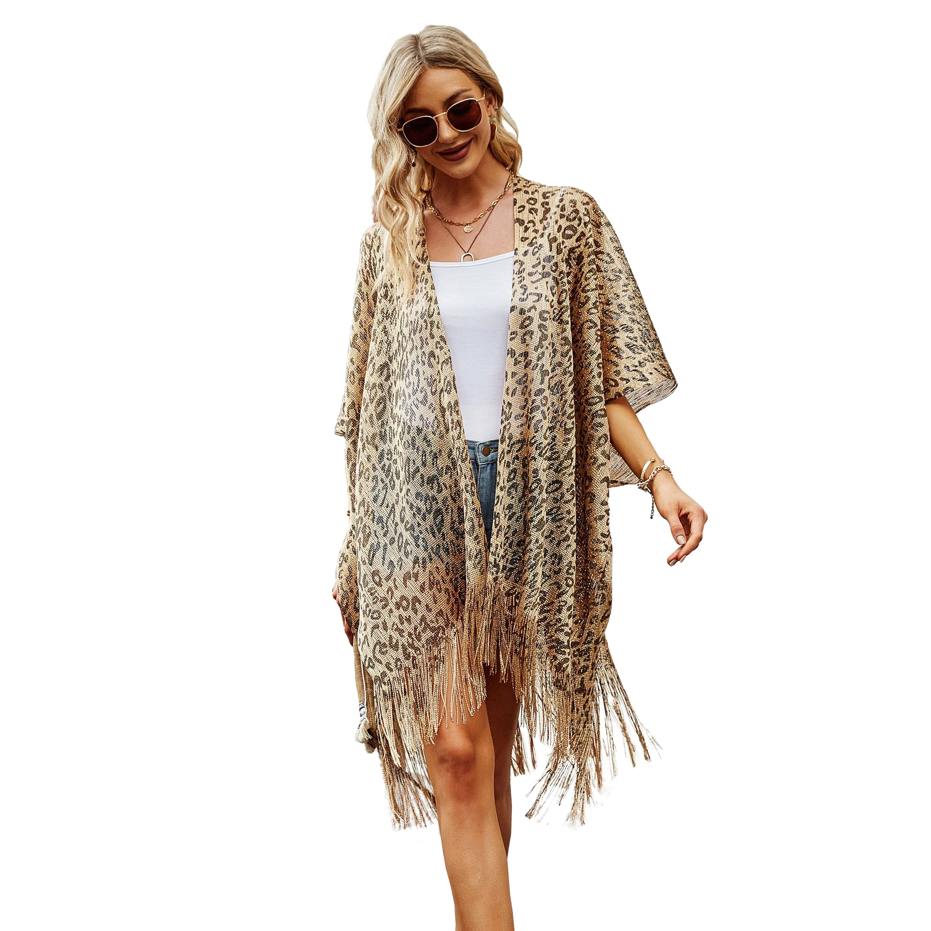 Women Sun Protection Shawl Lady Summer Hollow Out Cardigan Holiday Zebra Bikini Blouse Breathable Beach Cape Sexy Leopard Tippet