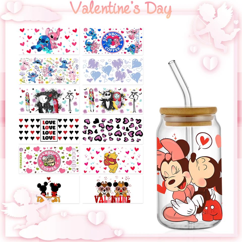 Mdgfge Valentine's Day UV DTF Transfer Stickers - 5 Sheets, Waterproof Rub-On Decals For 16oz Libbey Glasses & Crafts