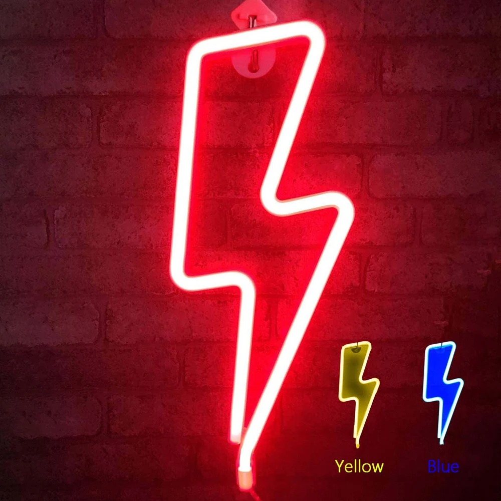 Neon Lightning Bolt LED Sign - USB-Powered Decorative Wall Light